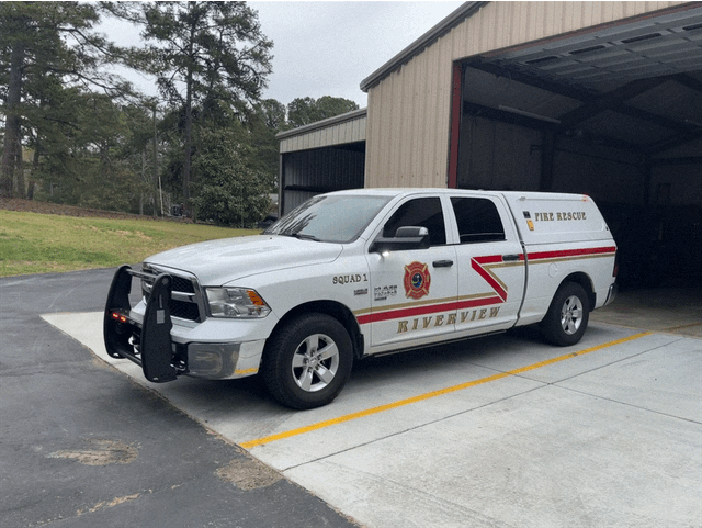 Riverview Fire Department Utility 1, a tracked vehicle, in the snow
